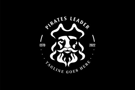 Vintage Retro Pirate Bucaneer Rover Freebooter Captain Head Face Badge Emblem Label Logo Design Vectorのイラスト素材