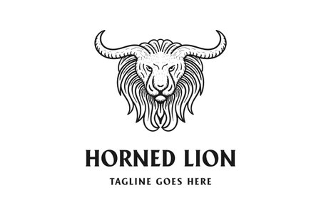 Vintage Retro Horned Lion Head Face Crest Logo Design Vectorのイラスト素材