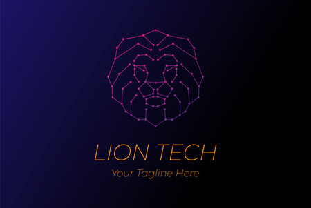 Futuristic Lion Head Tech Electric Circuit board Logo Design Vectorのイラスト素材