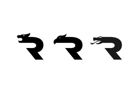 Initial Letter R with Dragon Tiger Lion Raven Eagle Hawk Phoenix Cobra Snake Head Logo Design Vectorのイラスト素材