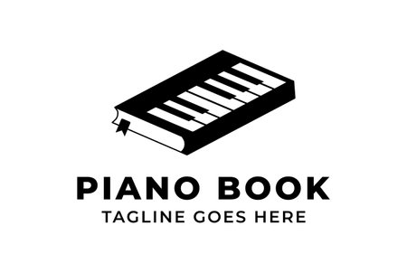 Retro Vintage Book with Piano Key Music Instrument Logo Design Vectorのイラスト素材