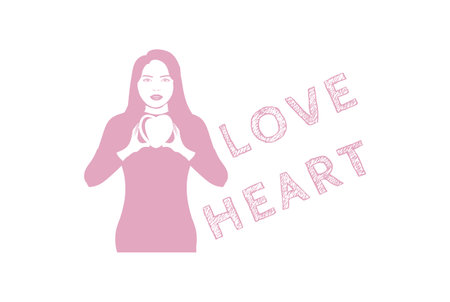 Beauty Woman Girl Lady Female Hold Heart Love Symbol Illustration Vectorのイラスト素材