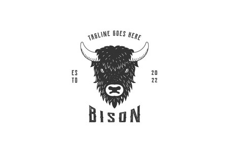 Vintage Hipster Rustic Bison Bull Head Logo Design Vectorのイラスト素材