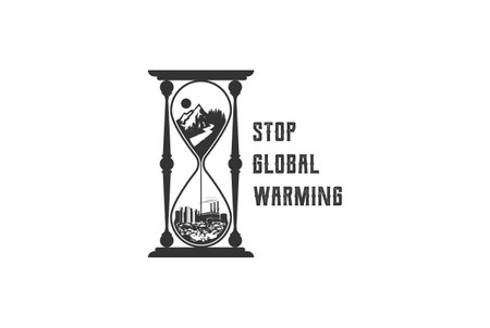 Vintage Retro Hourglass with Mountain Forest Landscape and Rubbish Industry City for Stop Global Warming T Shirt Design Illustration Vectorのイラスト素材