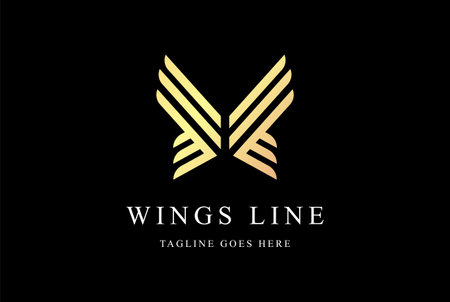 Simple Minimalist Golden Elegant Wing Bird Line Monogram Logo Design Vectorのイラスト素材