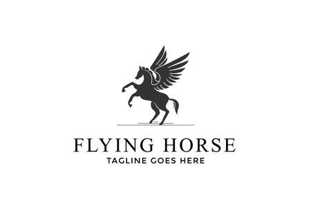Strong Prancing Horse Stallion Pegasus Wing Logo Design Vectorのイラスト素材