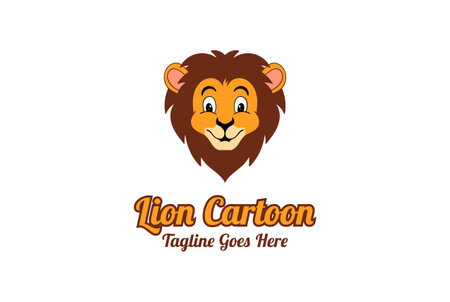 Cute Smile Lion Head Face Cartoon Mascot Character Logo Design Vectorのイラスト素材