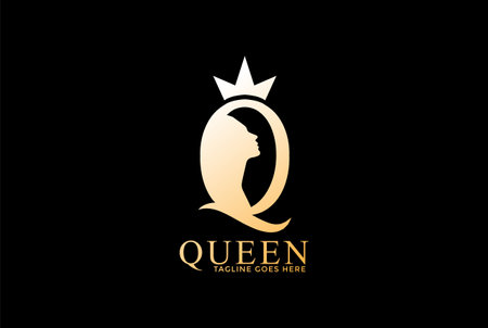 Elegant Luxury Letter Q with Woman Girl Lady Female Silhouette Crown for Queen Logo Design Vectorのイラスト素材