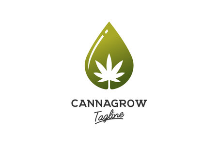 Water Oil Drop with Cannabis Marijuana Ganja Leaf for Hemp CBD Logo Design Vectorのイラスト素材