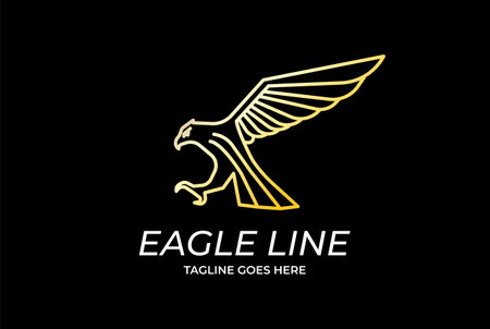Golden Elegant Hawk Eagle Falcon Line Monogram Logo Design Vectorのイラスト素材
