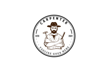 Vintage Retro Masculine Man Male Woodman Carpenter Badge Emblem Logo Design Vectorのイラスト素材