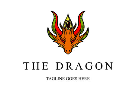 Colorful Strong Horned Dragon Snake Head Face Logo Design Vectorのイラスト素材