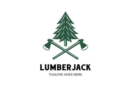 Vintage Pine Evergreen Cedar Conifer Fir Larch Cypress Tree with Crossed Ax Hatchet for Wood Lumberjack or Timber Logo Designのイラスト素材