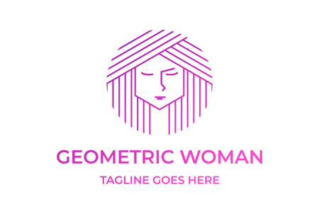 Circle Circular Round Geometric Beauty Woman Girl Lady Female Head Face Hair Line Logo Design Vectorのイラスト素材