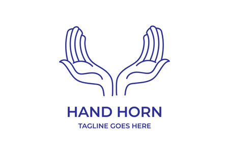 Simple Minimalist Hand Pray shape Deer Horn Line Logo Design Vectorのイラスト素材