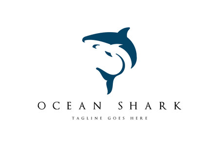 Simple Minimalist Ocean Blue Shark Fish Silhouette Logo Design Vectorのイラスト素材