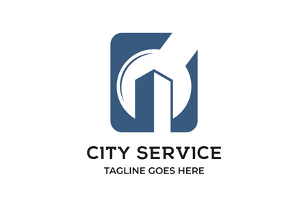 Simple Minimalist City Building with Wrench for Service Logo Design Vectorのイラスト素材
