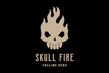 Vintage Skull Flame Fire for Tattoo or Motorcycle Club Logo Design Vectorのイラスト素材