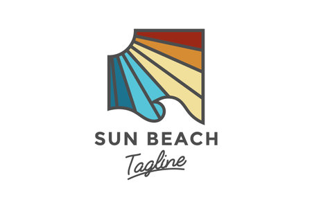 Colorful Sun with Ocean Beach for Travel Yacht Logo Designのイラスト素材