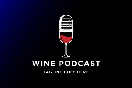 Mic Microphone with Wine Vodka Glass for Nightlife Podcast Record Studio Logo Design Vectorのイラスト素材