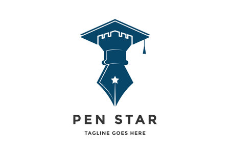 Graduate Toga Hat Pencil Star for Education University College Academic Campus logo designのイラスト素材