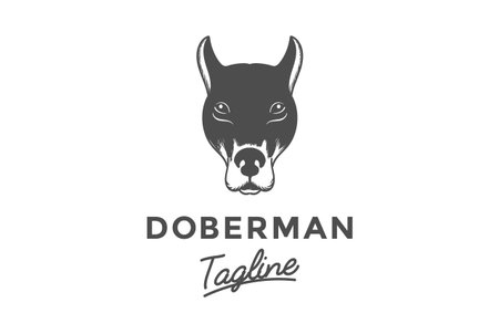 Vintage Sniffer Doberman Dog Head Face Logo Design Vectorのイラスト素材