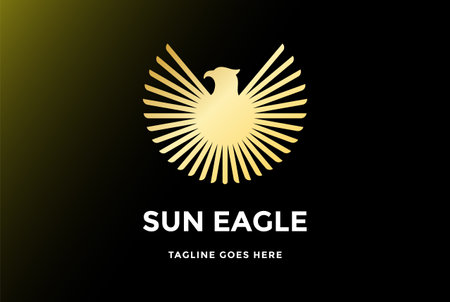 Circle Circular Golden Spread Wing Eagle Hawk Falcon Sun Logo Design Vectorのイラスト素材