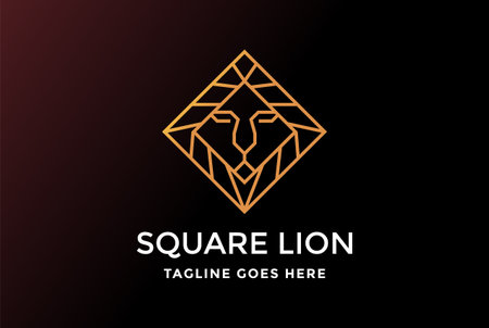Square Diamond Lion Tiger Head Line Outline Monogram Logo Design Vectorのイラスト素材