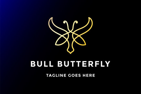 Simple Minimalist Golden Bull Head Butterfly Line Monogram Logo Design Vectorのイラスト素材