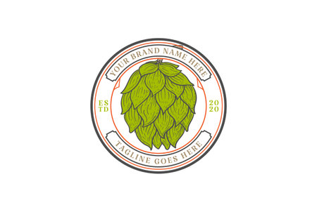 Vintage Retro Circle Circular Round Hop Flower for Craft Beer Brewing Brewery Badge Emblem Label Logo Design Vectorのイラスト素材