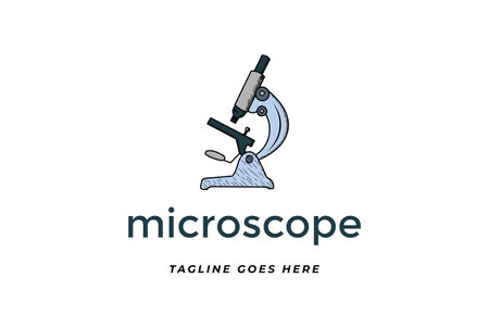 Vintage Retro Hand Drawn Microscope for Science Research Logo Design Vectorのイラスト素材
