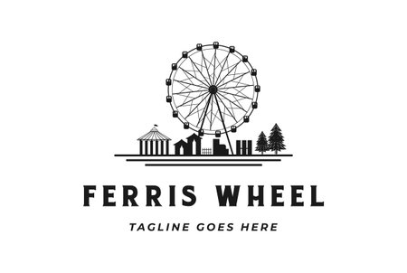 Vintage Retro Ferris Wheel with Fun Circus Park Logo Design Vectorのイラスト素材