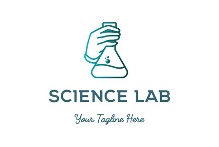 Simple Minimalist Hand Hold Lab Glass for Science Logo Design Vectorのイラスト素材