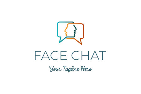 Square Chat Speech Bubble Face for Comment Communication Podcast Logo Design Vectorのイラスト素材