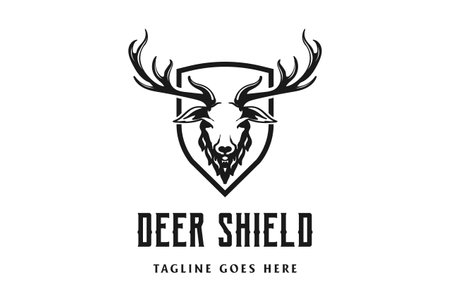Deer Stag Buck Reindeer Elk Antler Wall and Shield for Protect Hunting Logo Design Vectorのイラスト素材