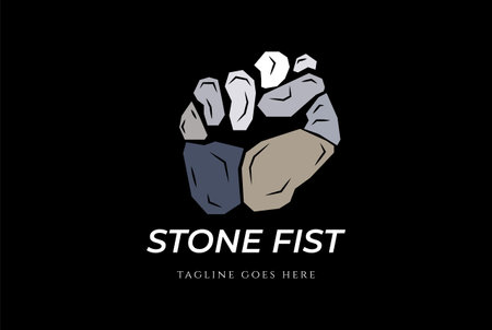 Vintage Retro Hand Fist Rock Stone Logo Design Vectorのイラスト素材