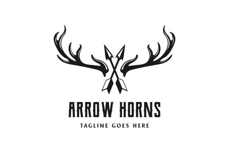 Spear Stag Deer Buck Antler Arrowhead for Hunting Logo Design Vectorのイラスト素材