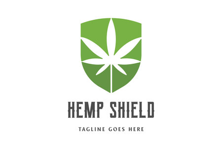 Cannabis Pot Leaf Hemp in Shield Shape Logo Design Vectorのイラスト素材