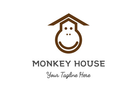Simple Minimalist Funny Cute Monkey Head Face with House Roof Logo Design Vectorのイラスト素材