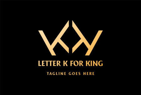 Elegant Luxury Golden King Crown Letter K or KK Monogram Initials Logo Design Vectorのイラスト素材