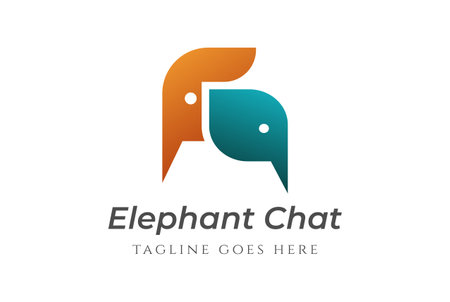 Modern Simple Minimalist Elephant Chat Logo Design Vectorのイラスト素材