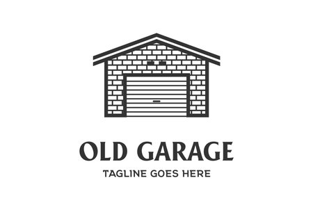 Line Art of Old Garage Logo Design Vectorのイラスト素材