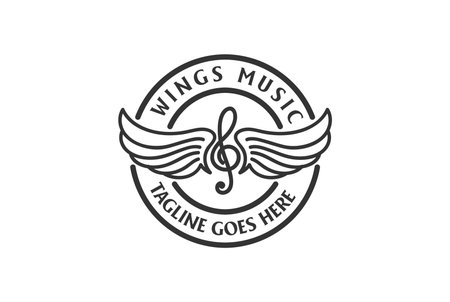 Treble Clef and Wings for Music Badge Stamp Logo Design Vectorのイラスト素材