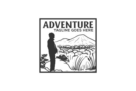 Adventure Camp Backpacker at Mountain Peak for T Shirt Illustration Vectorのイラスト素材