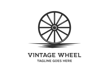 Retro Vintage Old Wooden Cart Wheel Logo Design Vectorのイラスト素材