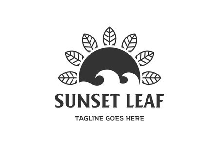 Sunset Beach Coast Island Summer Shore Ocean Sea Wave Leaf Logo Design Vectorのイラスト素材
