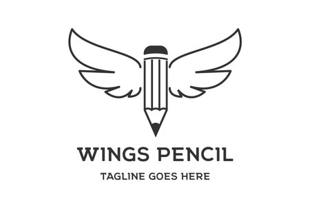 Pencil Art Media with Angel Bird Wings for Education Logo Design Vectorのイラスト素材