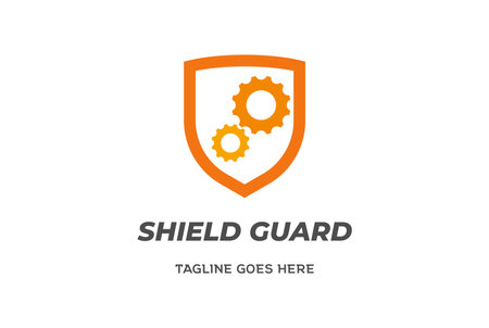 Industrial Machine Gears Cogs with Protective Secure Shield Logo Design Vectorのイラスト素材