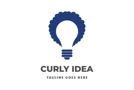 Simple Minimalist Clever Curly Hair with Lamp Light Bulb for Smart Idea Innovation Logo Design Vectorのイラスト素材