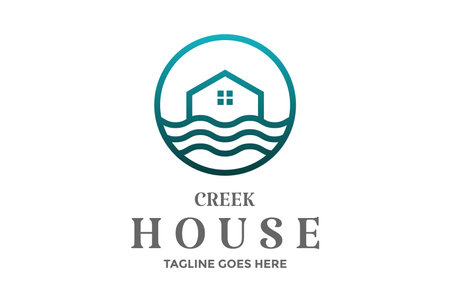 Circular Circle Water Beach Lake River Creek House Cabin Cottage Villa Chalet Logo Design Vectorのイラスト素材